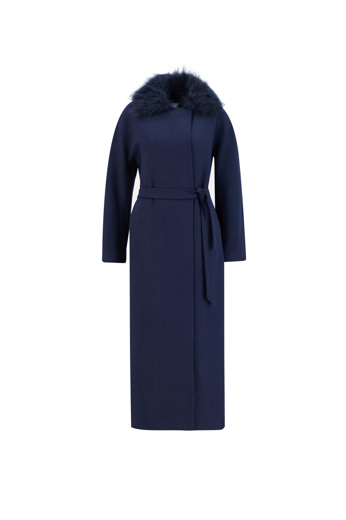 Armine Seyyar Kürklü Bütün Kol Manto 24K8105 Lacivert | Armine