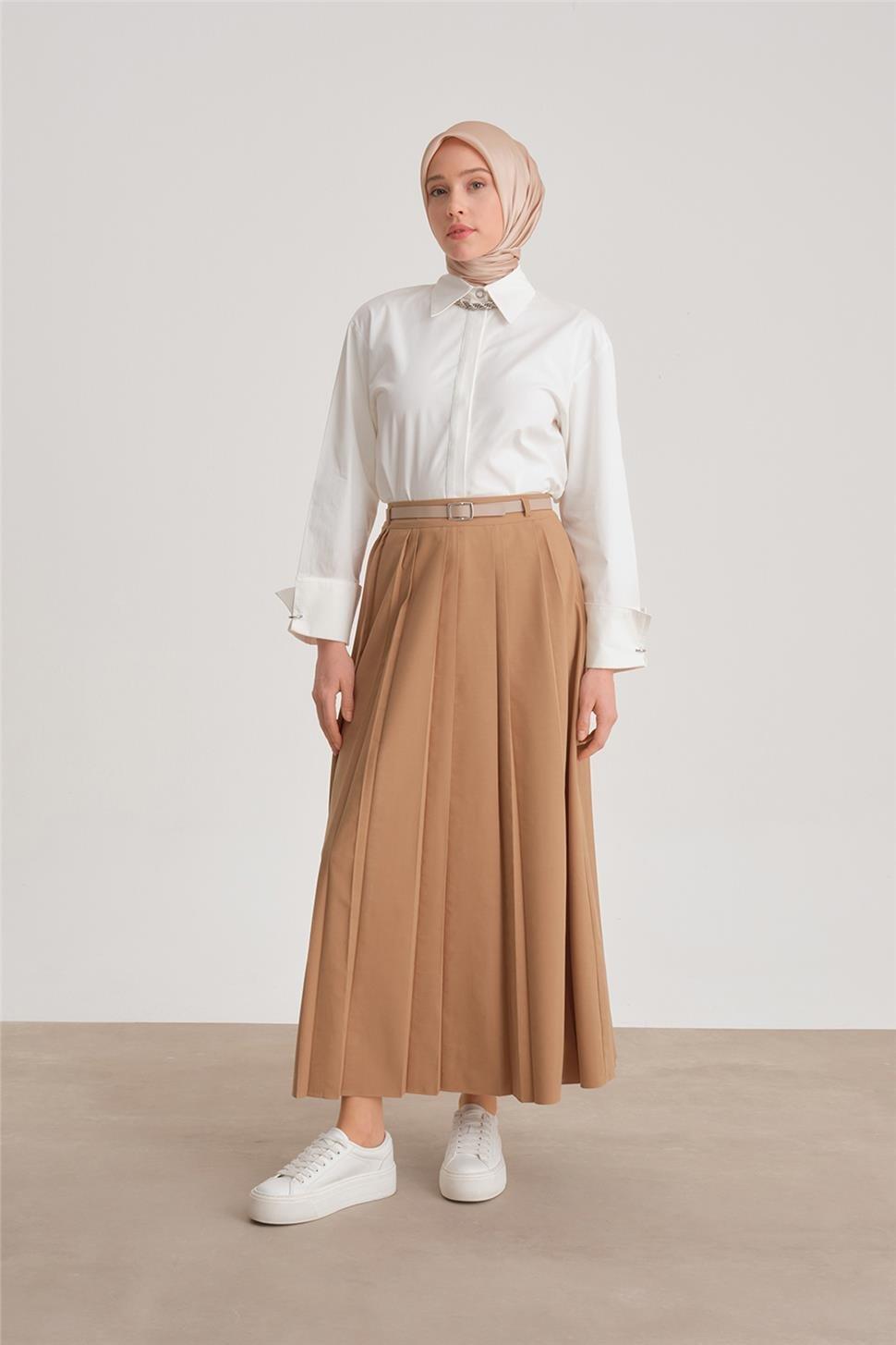 Armine Piliseli Yüksek Bel Etek 24Y1608 Camel | Armine