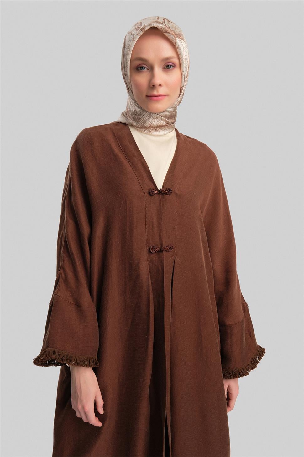 Armine Kupra Keten Abaya 24Y5510 Acı Kahve | Armine
