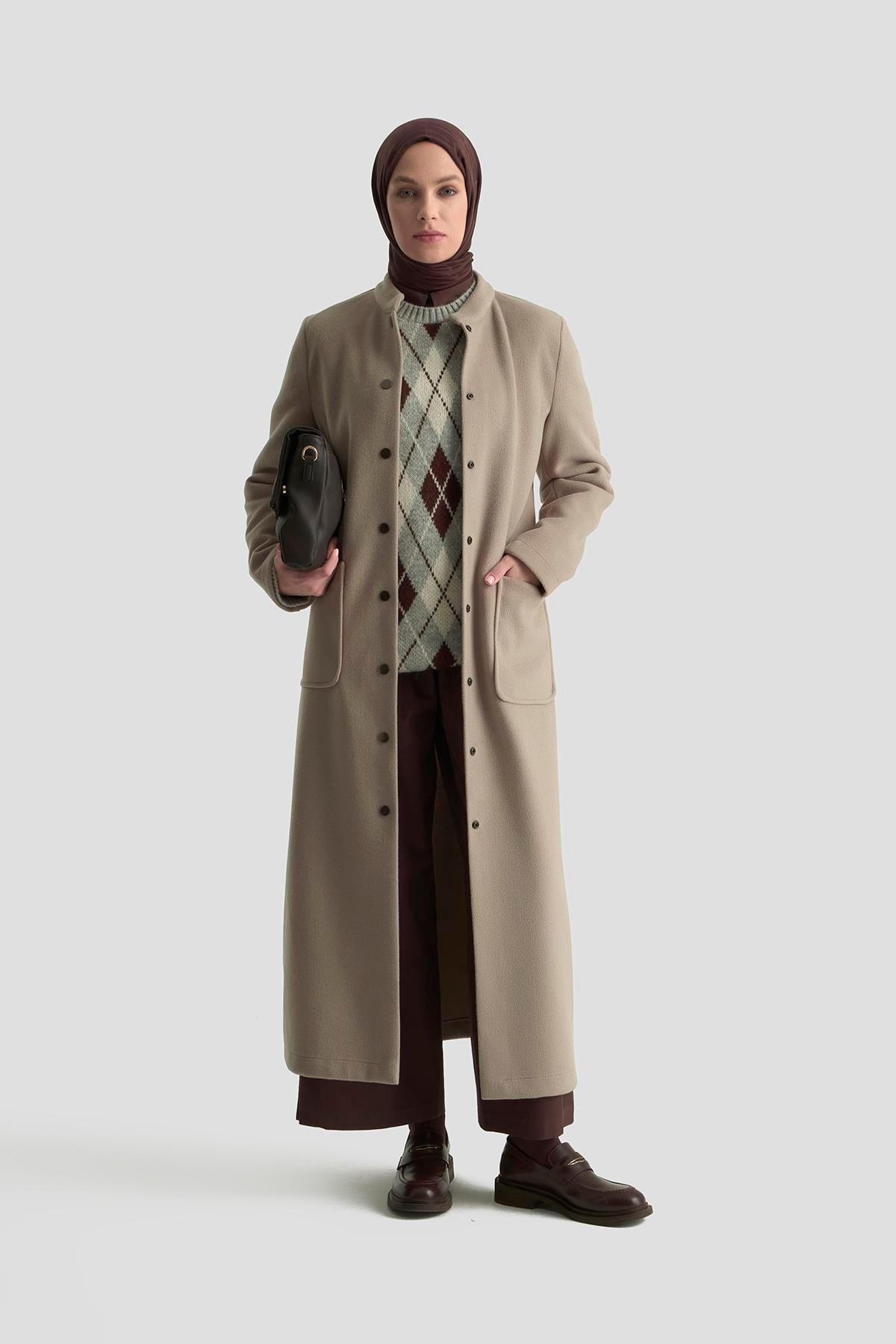 Armine Hakim Yaka Kaşe Kap 25KD1124 Camel | Armine