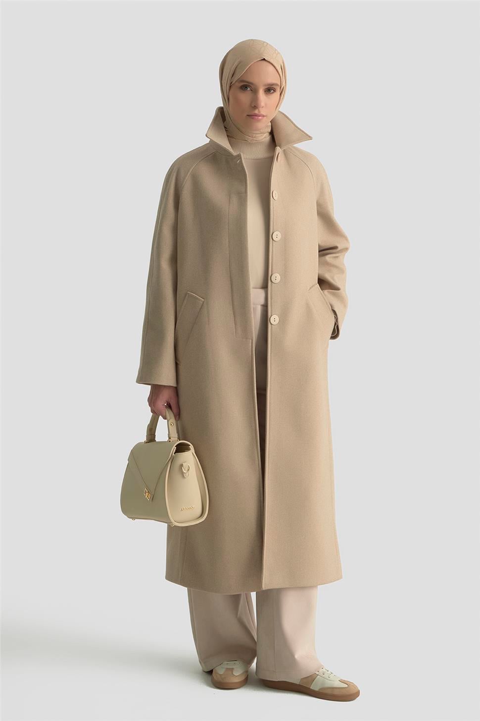Armine Oversize Kaşe Manto 25KT1708 Bej K25KA1708001-1415 | Armine
