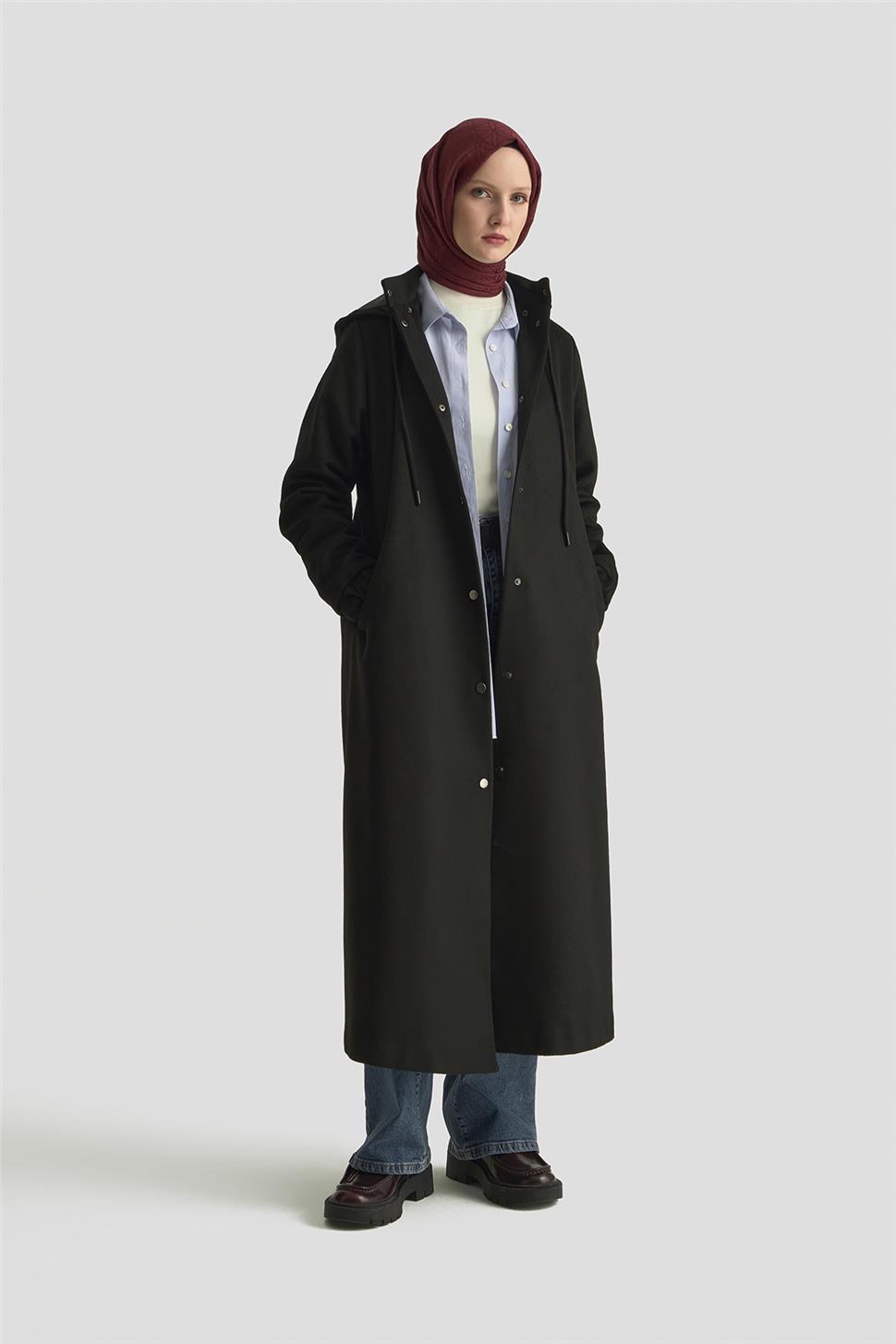 メル81351  Armine Kapüşonlu Manto 25K8111 Siyah | Armine