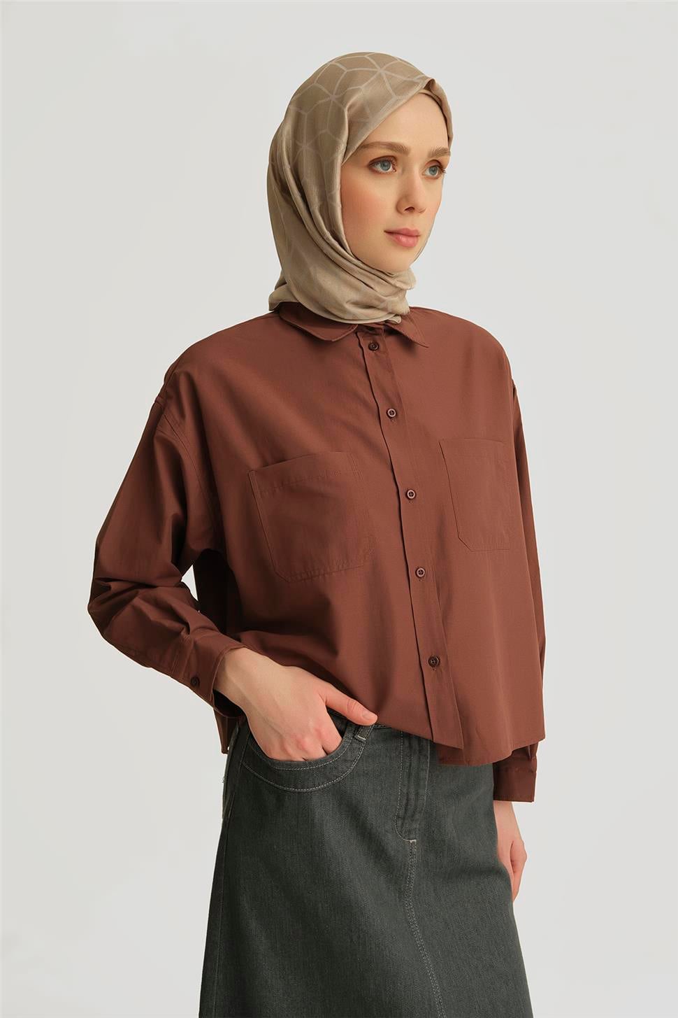 Armine Oversize Gömlek 25YH3667 Acı Kahve | Armine