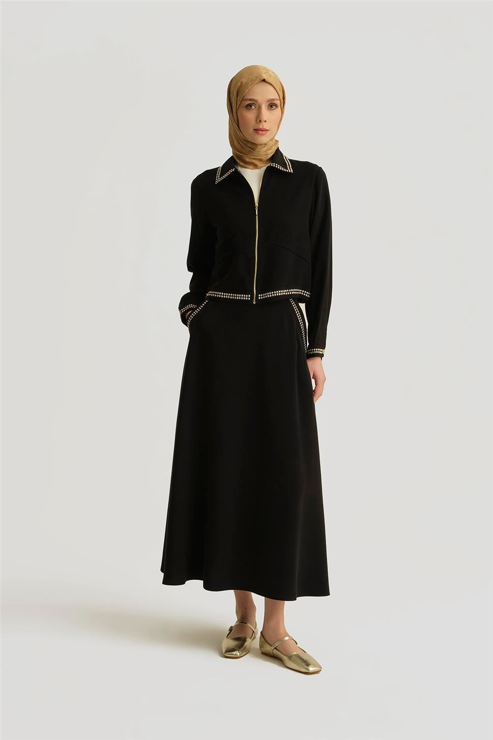 Armine Trok Detaylı Tencel Ceket 25YD4227-1 Siyah | Armine