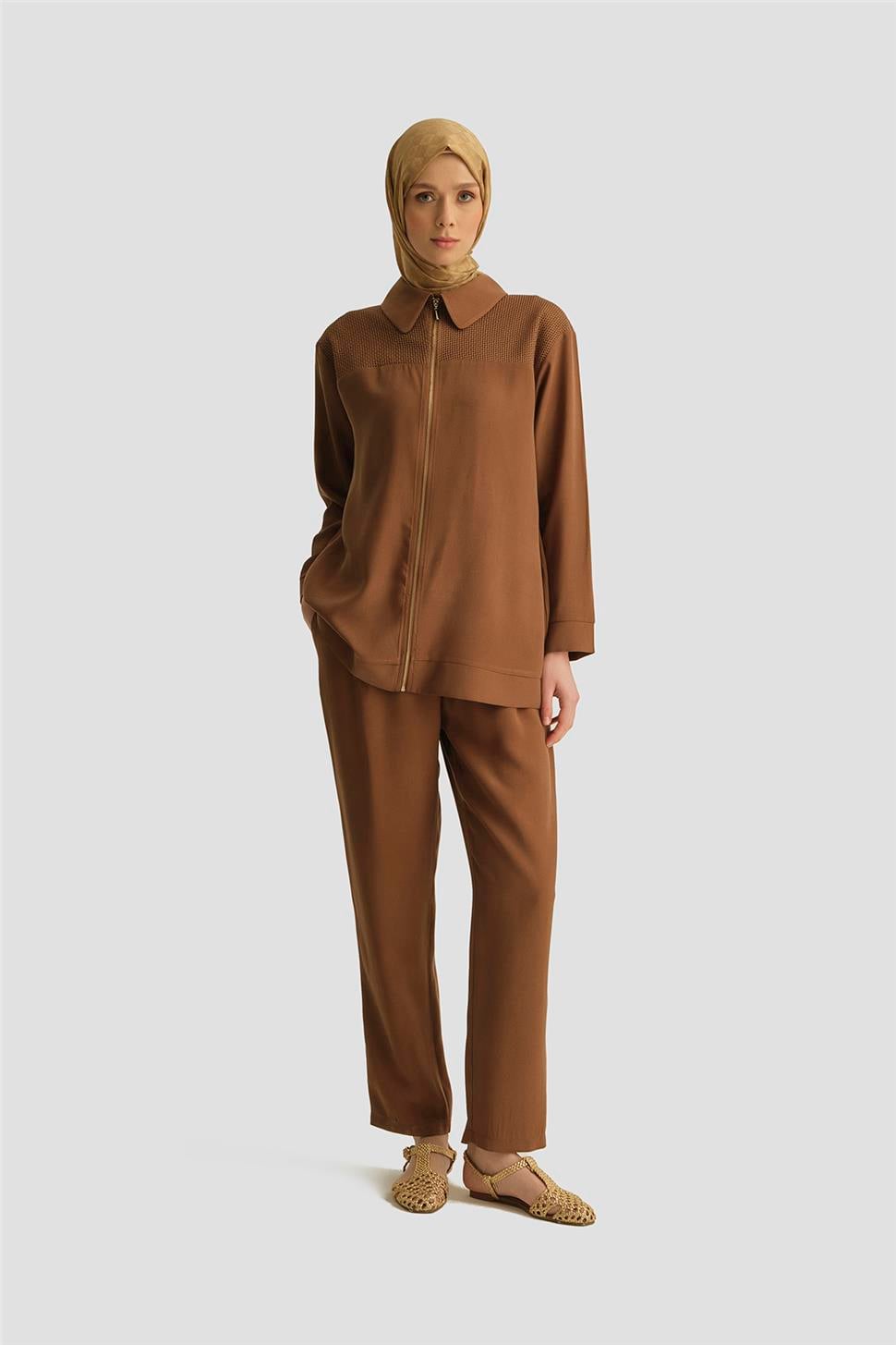 Armine File Detaylı Tunik 25YD4228-1 Kahverengi | Armine