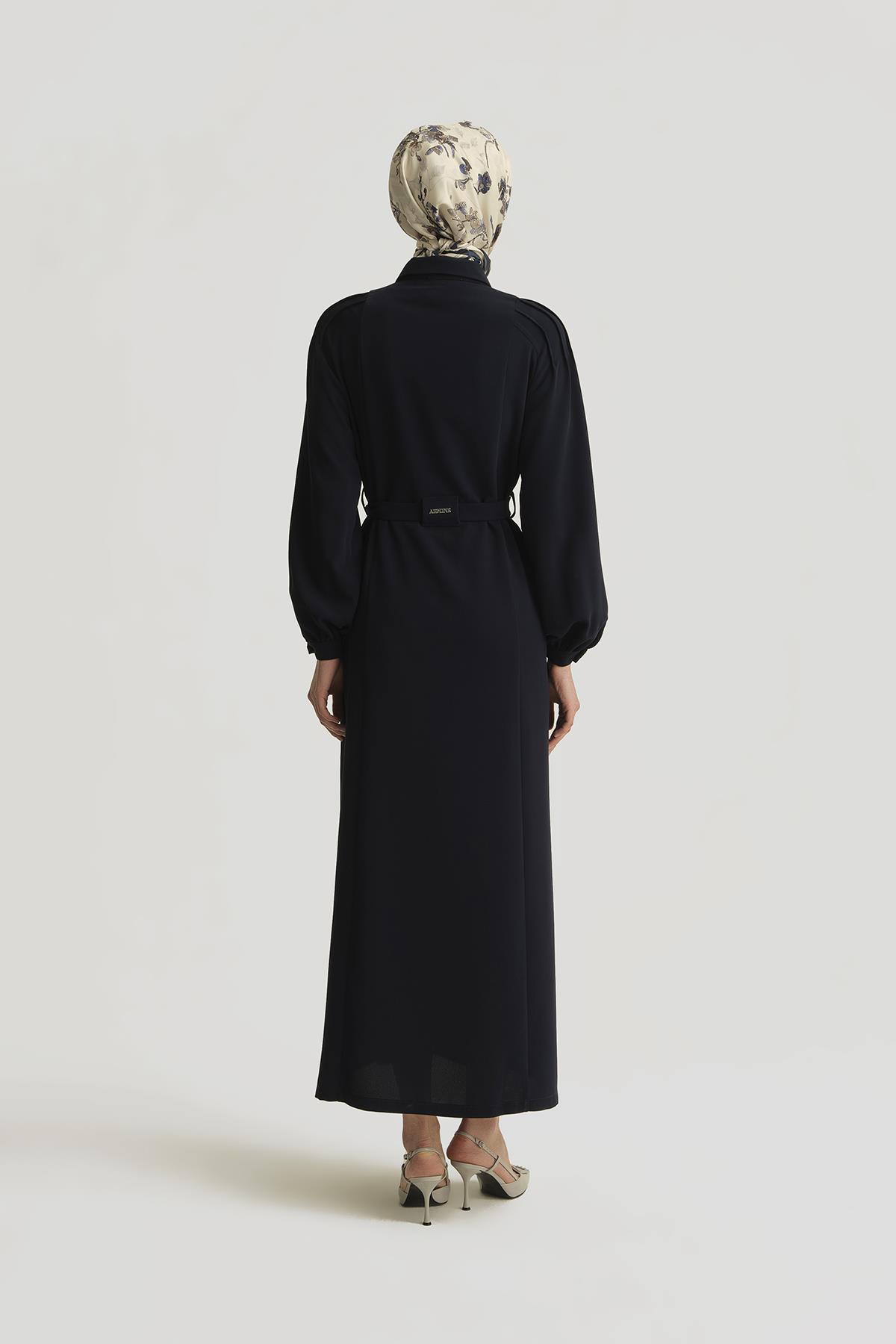 Armine Omzu Nervürlü Pardesü 25Y8208 Lacivert | Armine