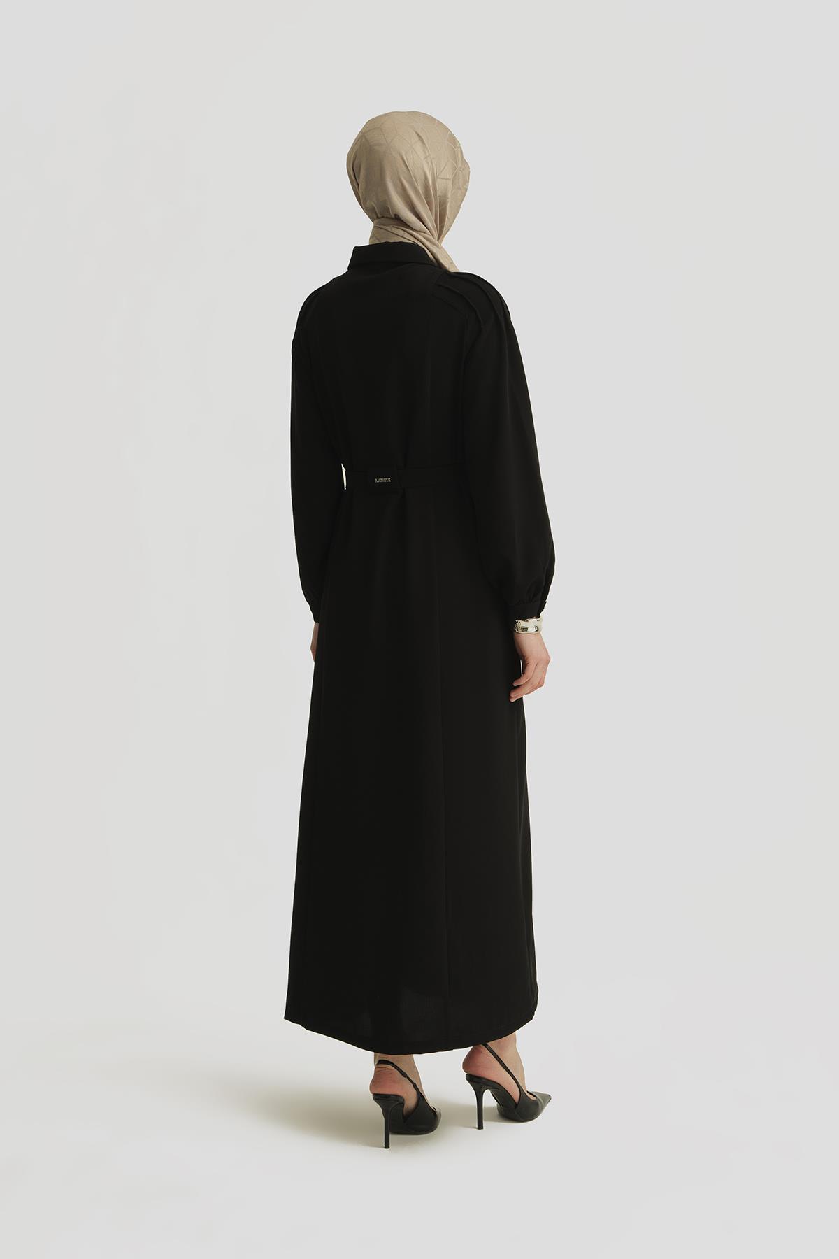 Armine Omzu Nervürlü Pardesü 25Y8208 Siyah | Armine