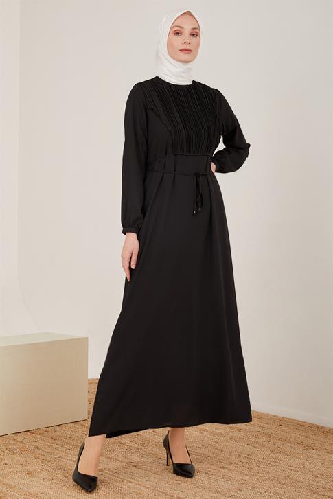 Armine Önü Şifon Aller Detaylı Belden Bağlamalı Elbise 22K9517 Siyah