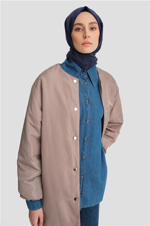 Armine Dikişsiz Elyaflı Bomber Mont 24KD7521 Vizon | Armine