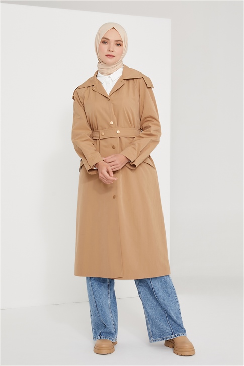 Armine Seyyar Kapüşonlu Trençkot 21K7319 Camel