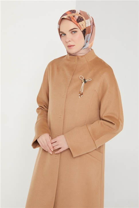Armine İğne Kürklü Kaşe Kaban 21K7417 Camel