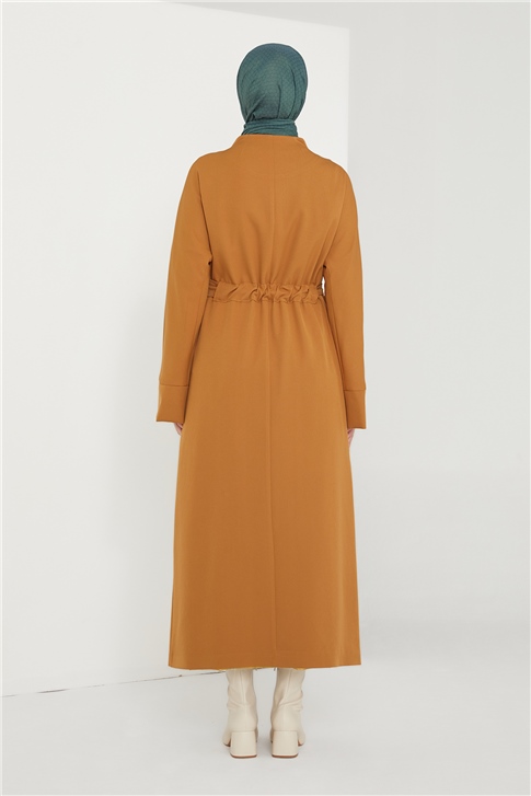 Armine Dik Yaka Bel Büzgülü Pardesü 21K8608 Camel