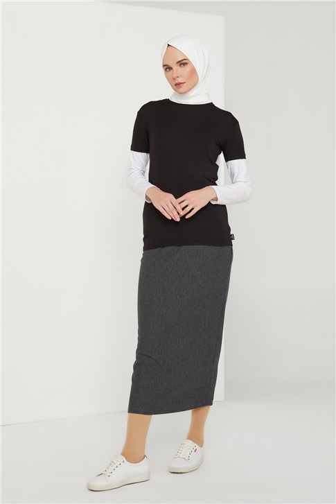Armine Kısa Kol Badi 21KD9037 Siyah