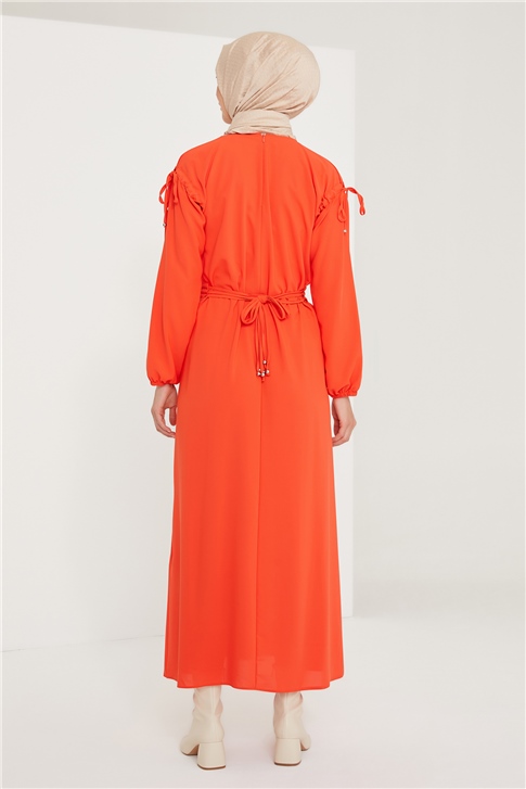 Armine Omzu Tanelli Büzülebilir Elbise 21K9306 Kırmızı
