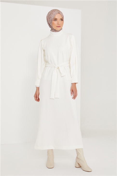 Armine Kol Detaylı Elbise 21KD3102 Ekru