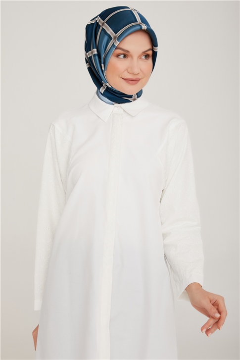 Armine Brode Garnili Pamuk Tunik 22K4839 Ekru