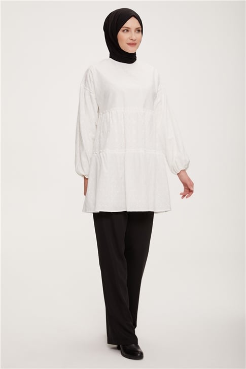 Armine Katlı Brode Tunik 22K4856 Ekru