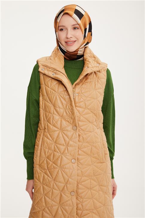 Armine Kapitone Yelek 22KD6307 Camel