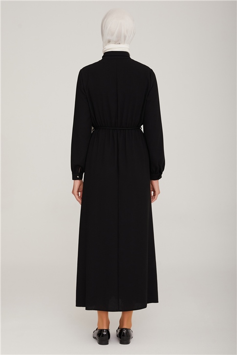 Armine Büzgü Şeritli Elbise 22K9500 Siyah