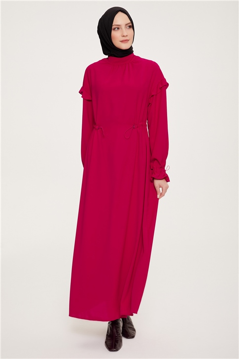 Armine Kolları ve Beli Tünel Detaylı Lastikli Elbise 22K9516 Kırmızı