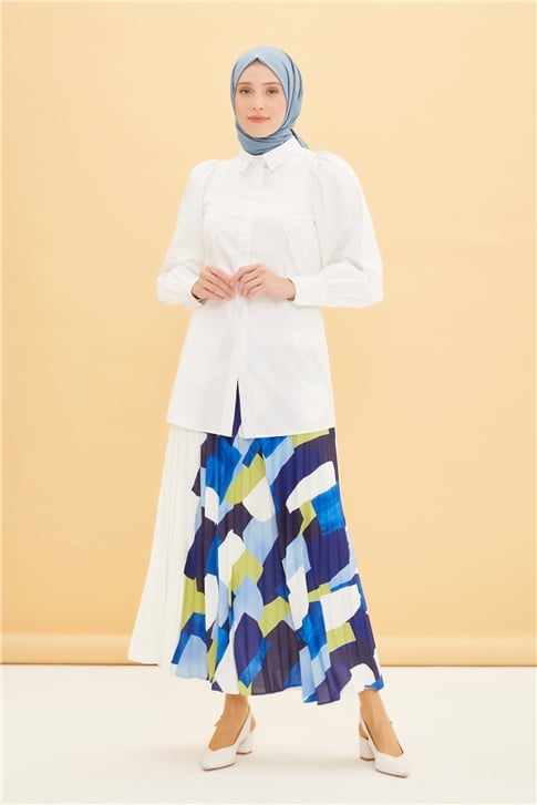 Armine Yarım Desenli Etek 22Y1206 Optik Beyaz