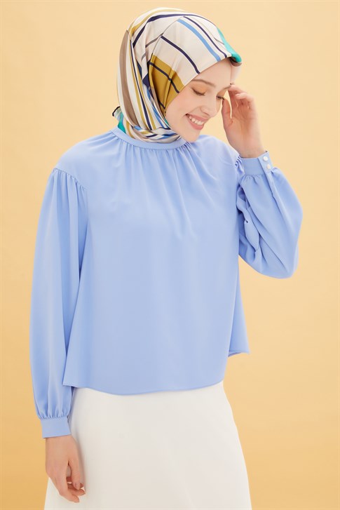 Armine Büzgülü Kısa Bluz 22Y3113 Mavi