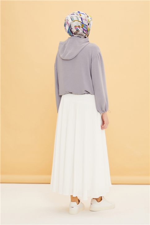 Armine Beli Ve Kolları Büzülebilen Kısa Sweatshırt 22Y3119 Gri