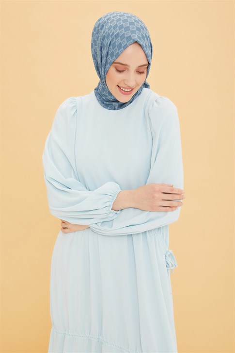 Armine Ayarlanabilir Detaylı Kolu Lastikli Elbise 22Y9410 Gri Mavi