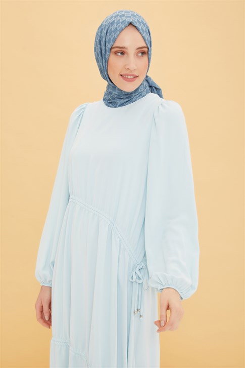 Armine Ayarlanabilir Detaylı Kolu Lastikli Elbise 22Y9410 Gri Mavi