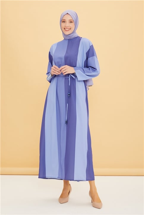 Armine Çizgili Oversize Elbise 22Y9436 Mavi