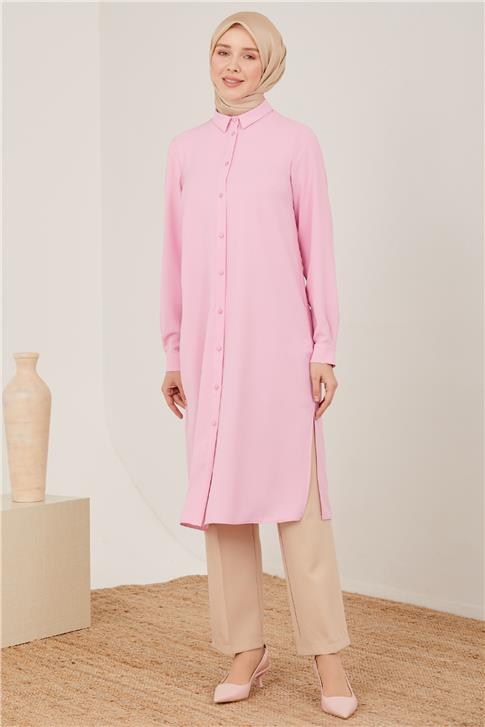 Armine Uzun Kollu Armine Logolu Tunik 21KH411 Pembe