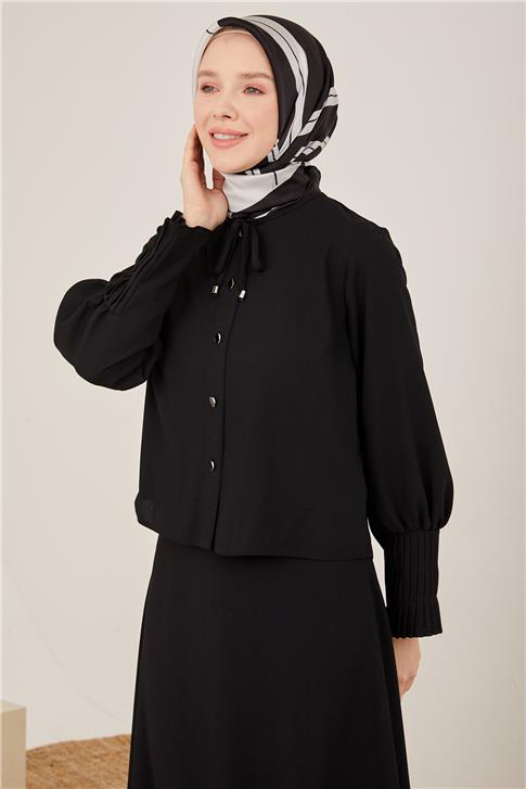 Armine Kolu Pileli Etekli Takım 23Y6536 Siyah