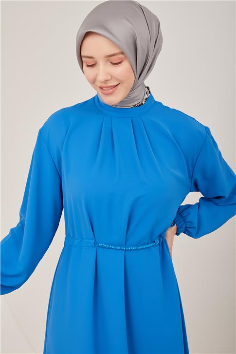 Armine Yakası Pileli Boncuk Detaylı Elbise 23Y9650 Kobalt