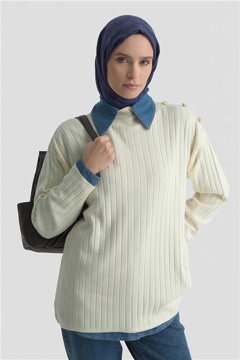 Armine Yüksek Yaka Triko Kazak 25KD6019 Ekru