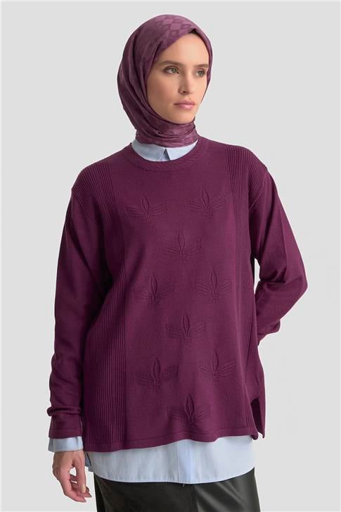 Armine Desenli Kazak 25KD7010 Mürdüm