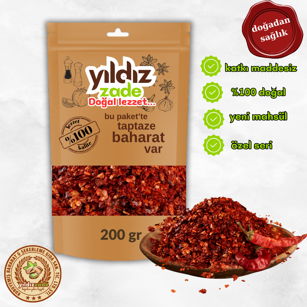 yıldızzade pul biber yeni mahsül 200 gr