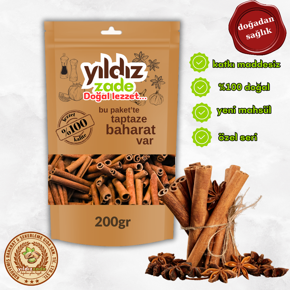 yıldızzade tarçın kabuk yeni mahsül 200gr