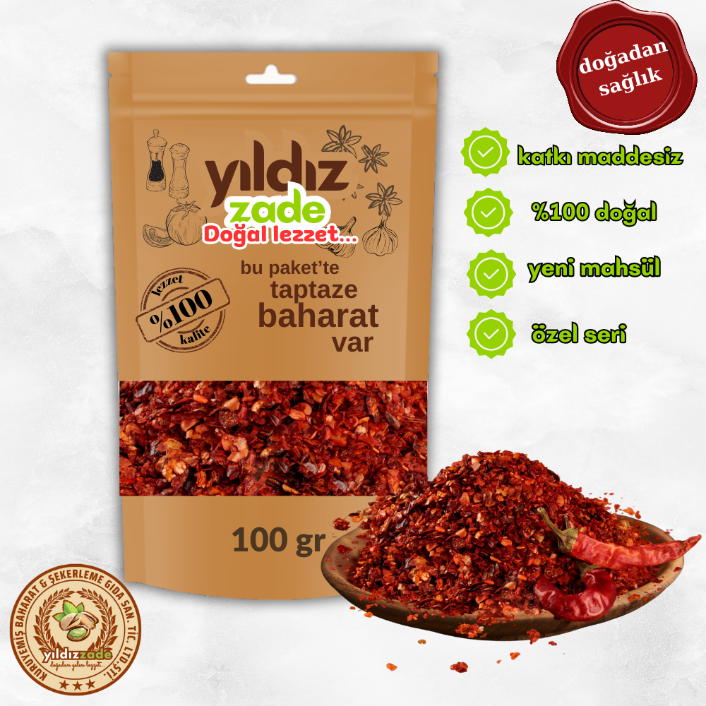 yıldızzade pul biber yeni mahsül 100 gr