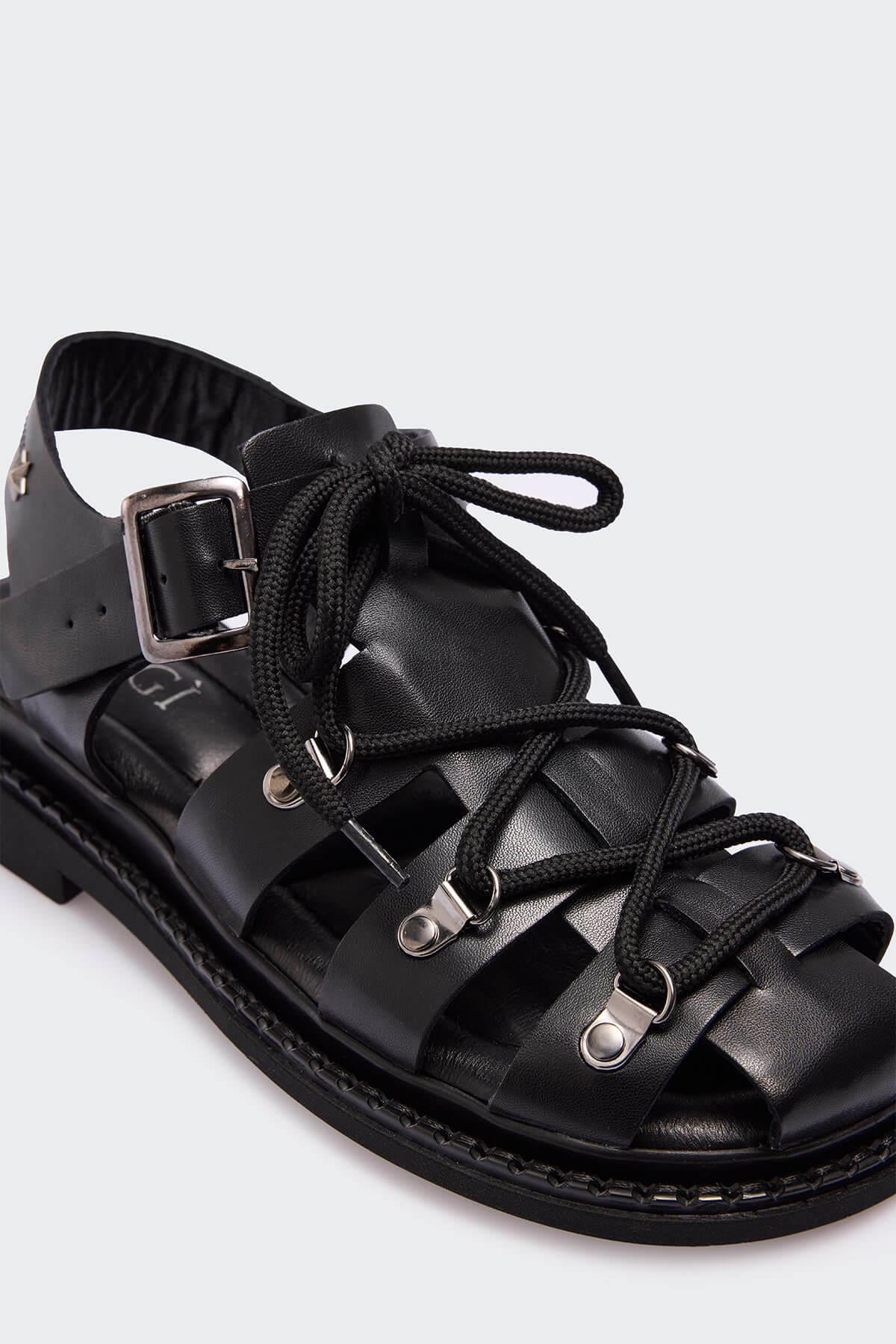 304 Siyah Deri Kadın Sandalet