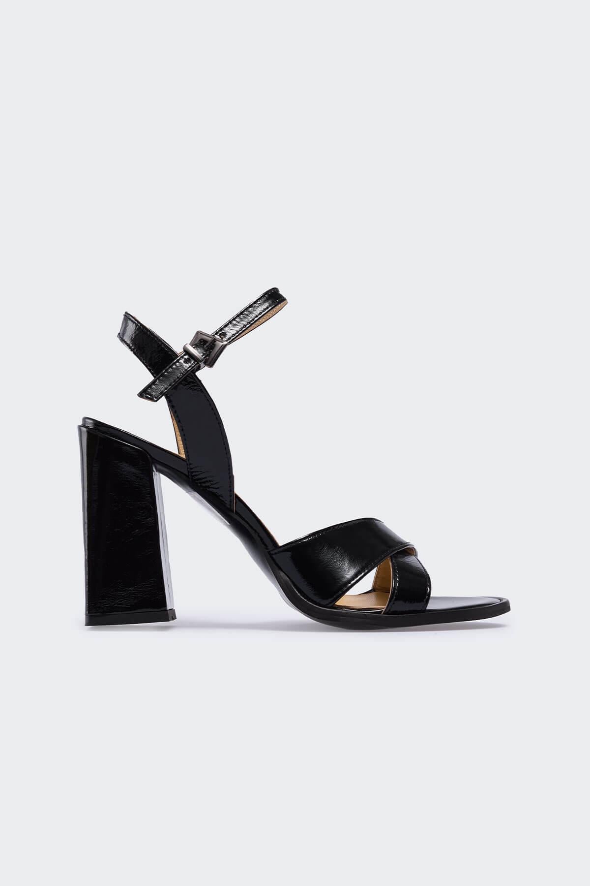 Arretti Siyah Kırışık Rugan Kadın Topuklu Ayakkabı