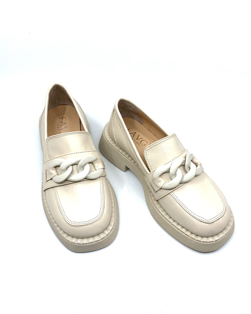 Asley Bej Deri Kadın Loafer