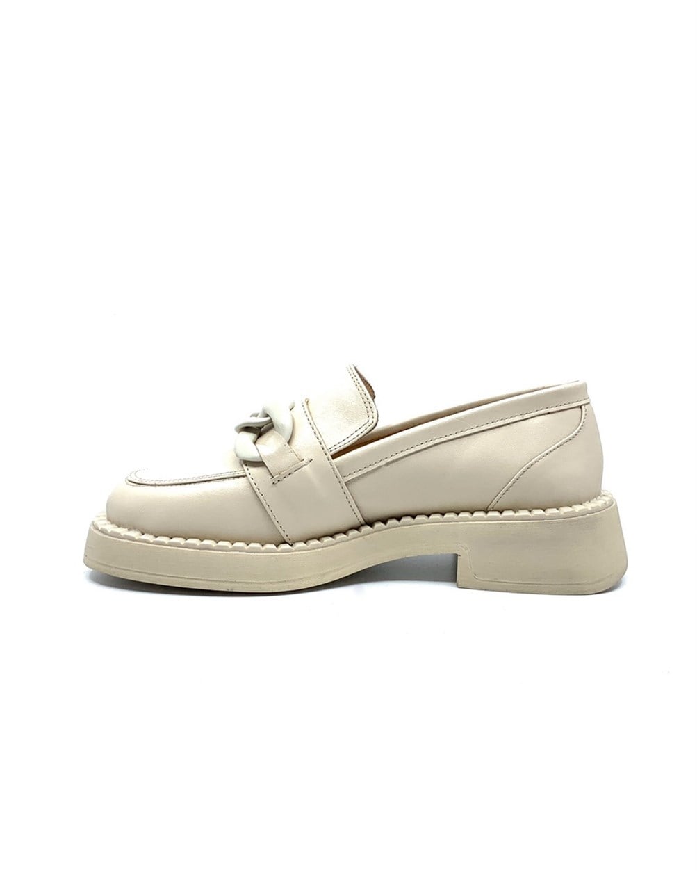 Asley Bej Deri Kadın Loafer