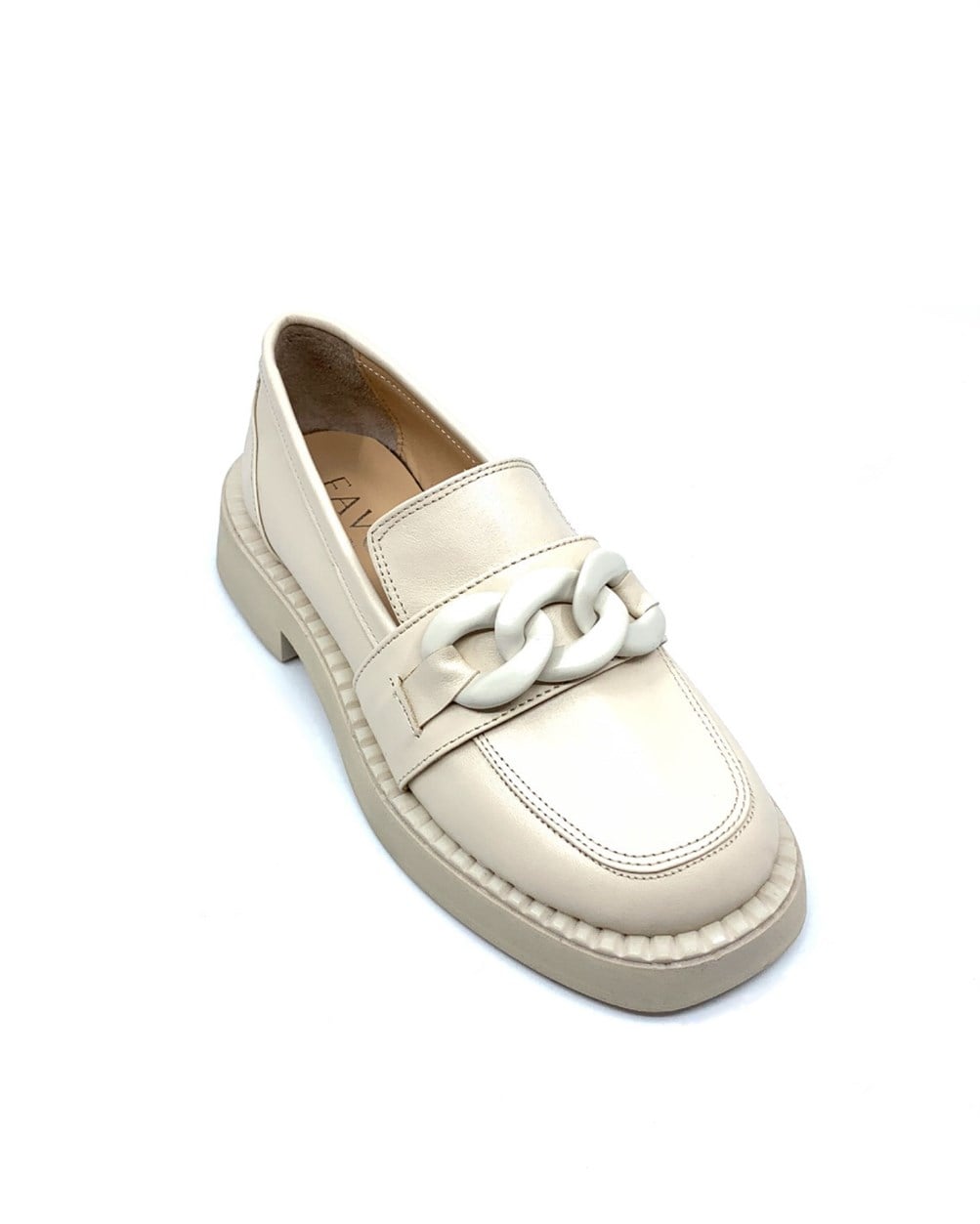 Asley Bej Deri Kadın Loafer