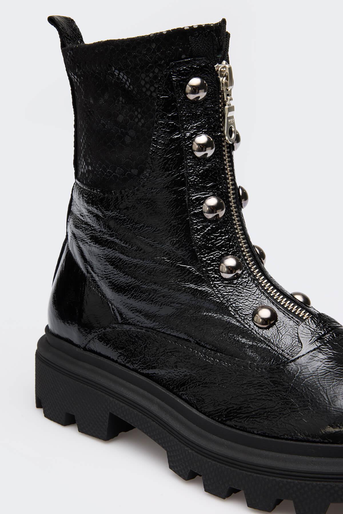 Coll Siyah Kırışık Rugan Kadın Bot