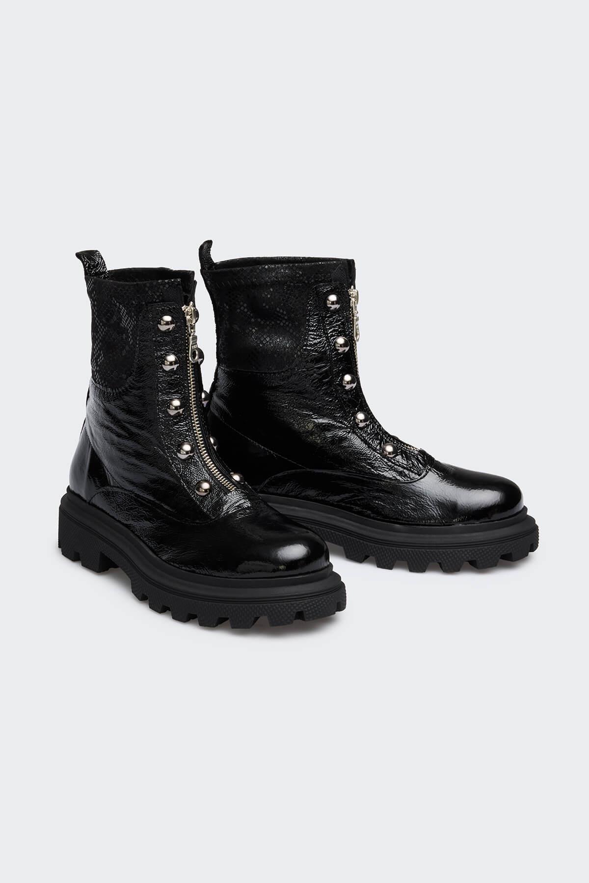 Coll Siyah Kırışık Rugan Kadın Bot