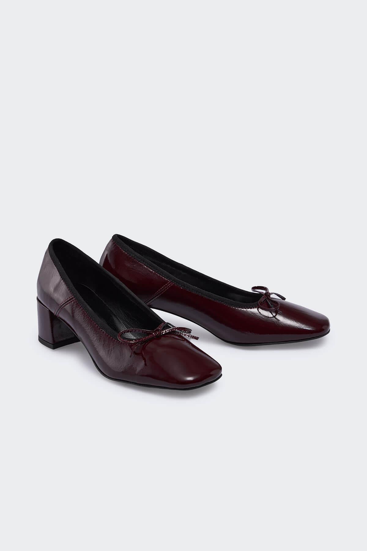 Dels Bordo Kırışık Rugan Kadın Topuklu Ayakkabı