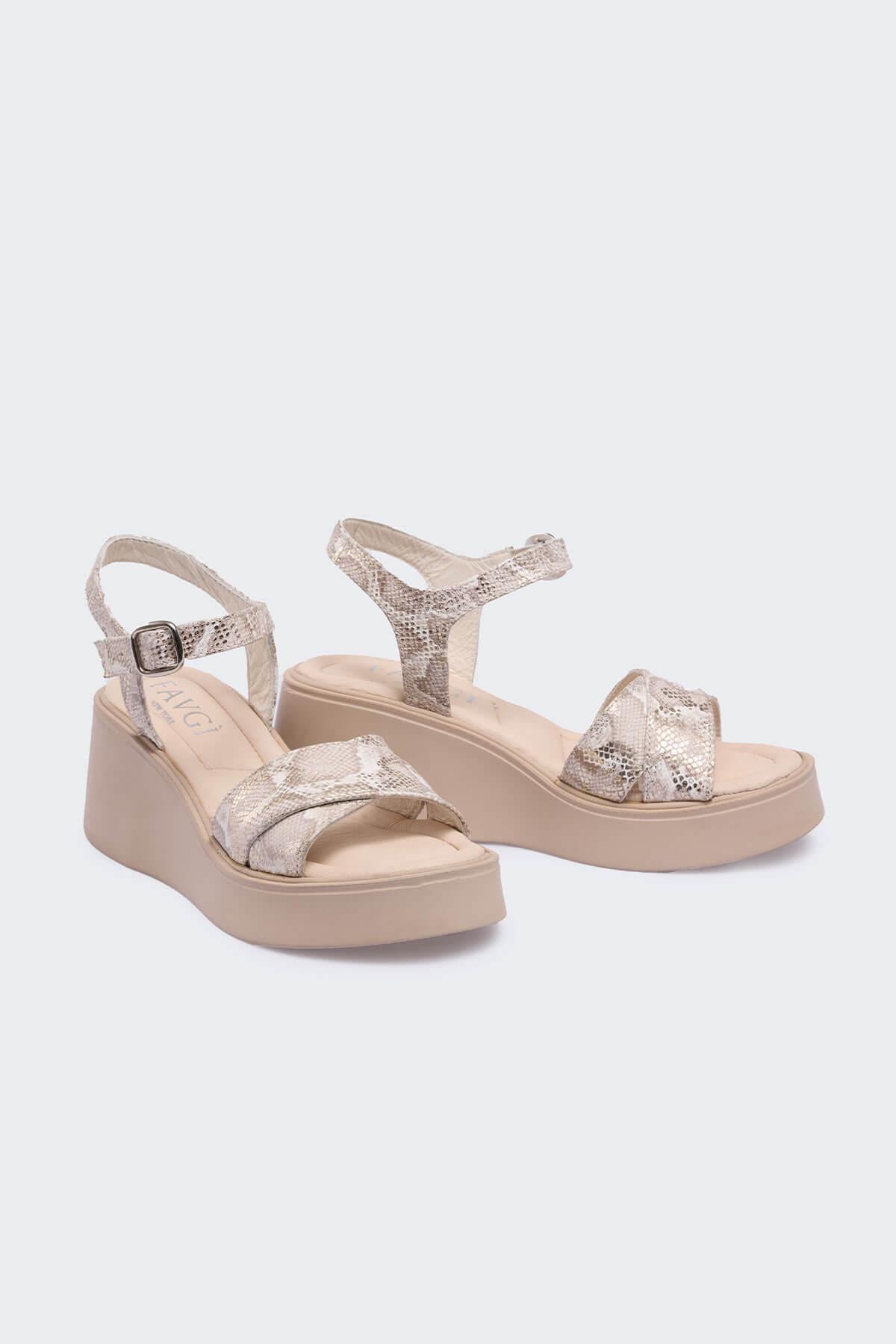 Domei Bej Simli Deri Kadın Sandalet