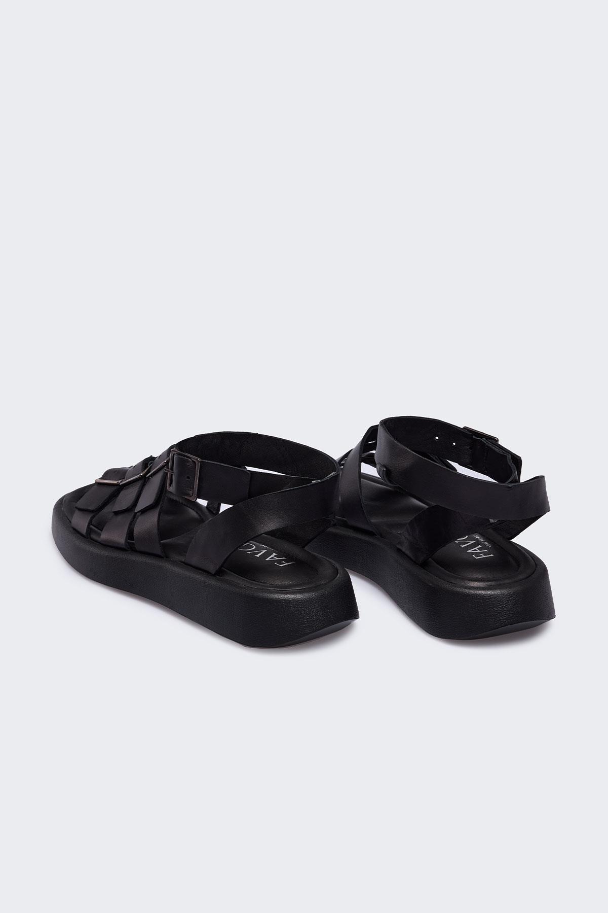 Edio Siyah Deri Kadın Sandalet