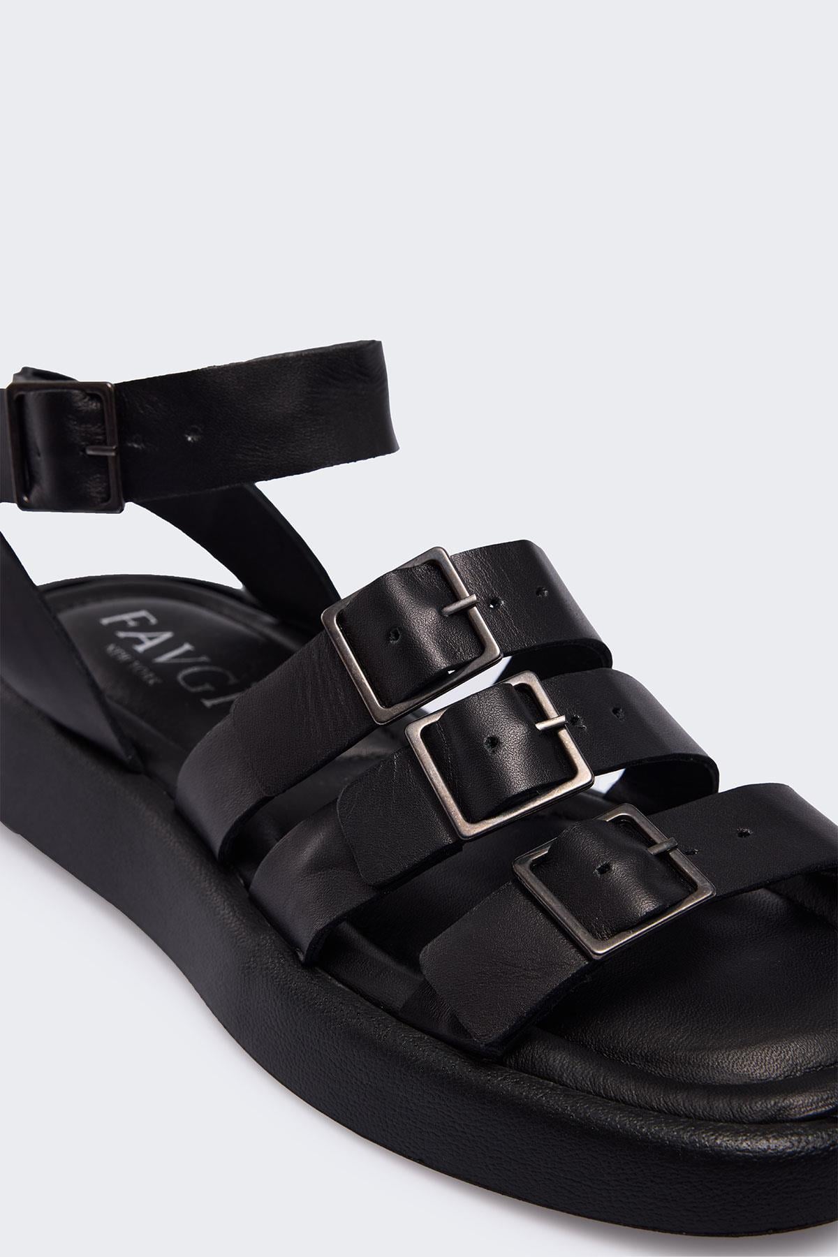 Edio Siyah Deri Kadın Sandalet