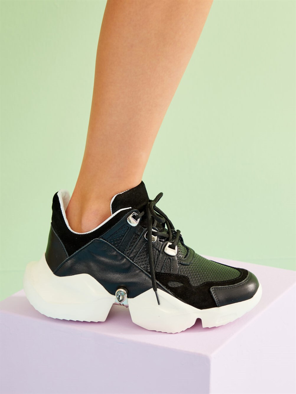 Eire Siyah Deri Kadın Sneaker